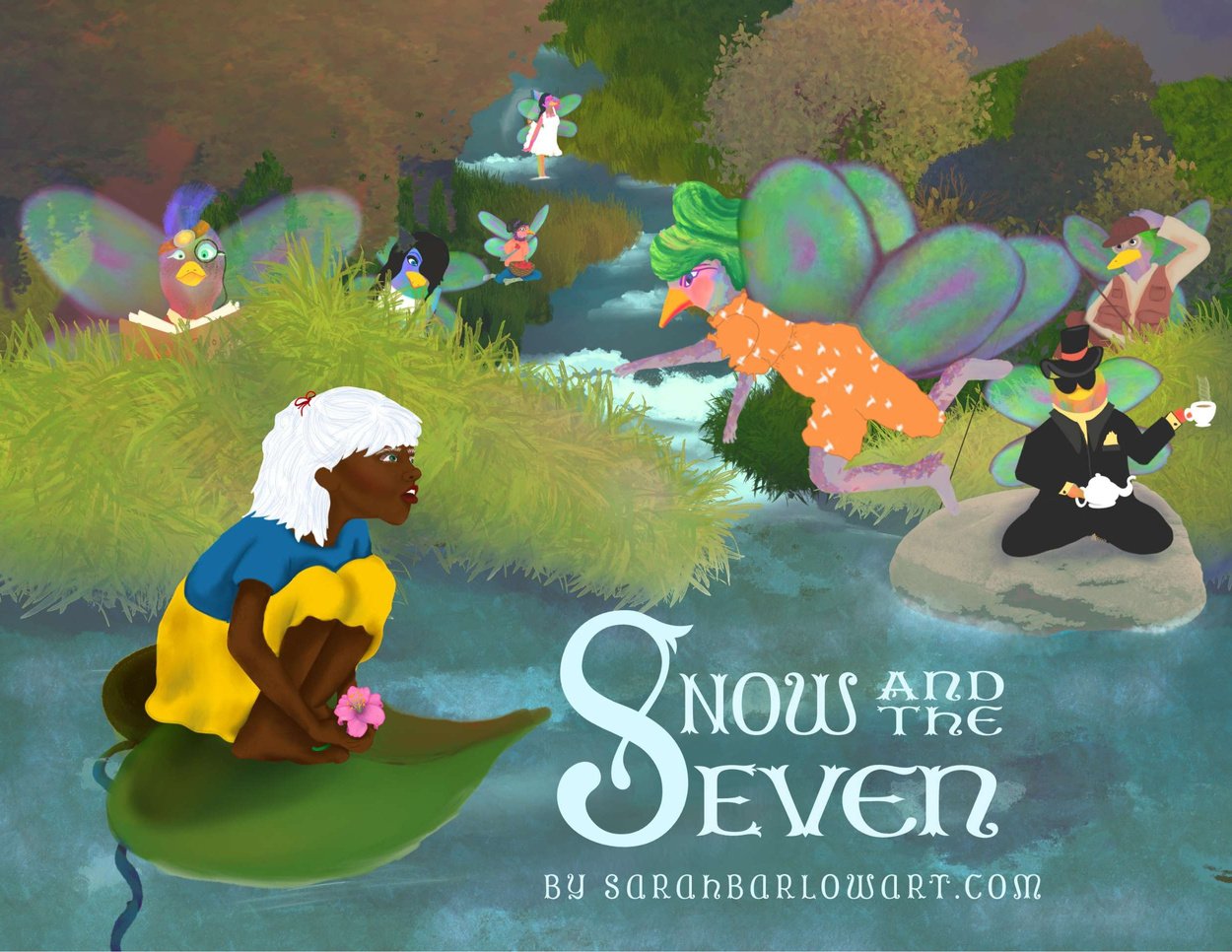 Snow and the Seven a book cover for an alternative take on the classic Snow White tale by Sarah R Barlow